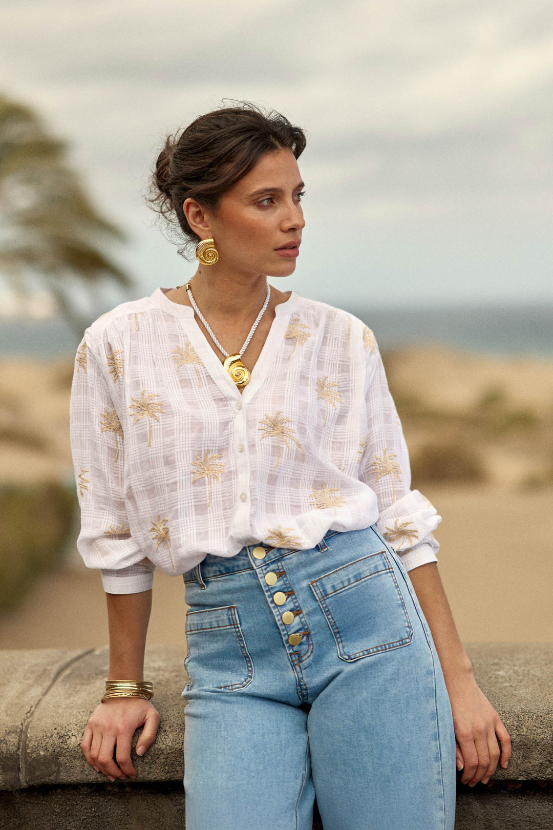 Chemise Lin Chemisier Ecru Femme Chemisier Blanc éclatant Femme