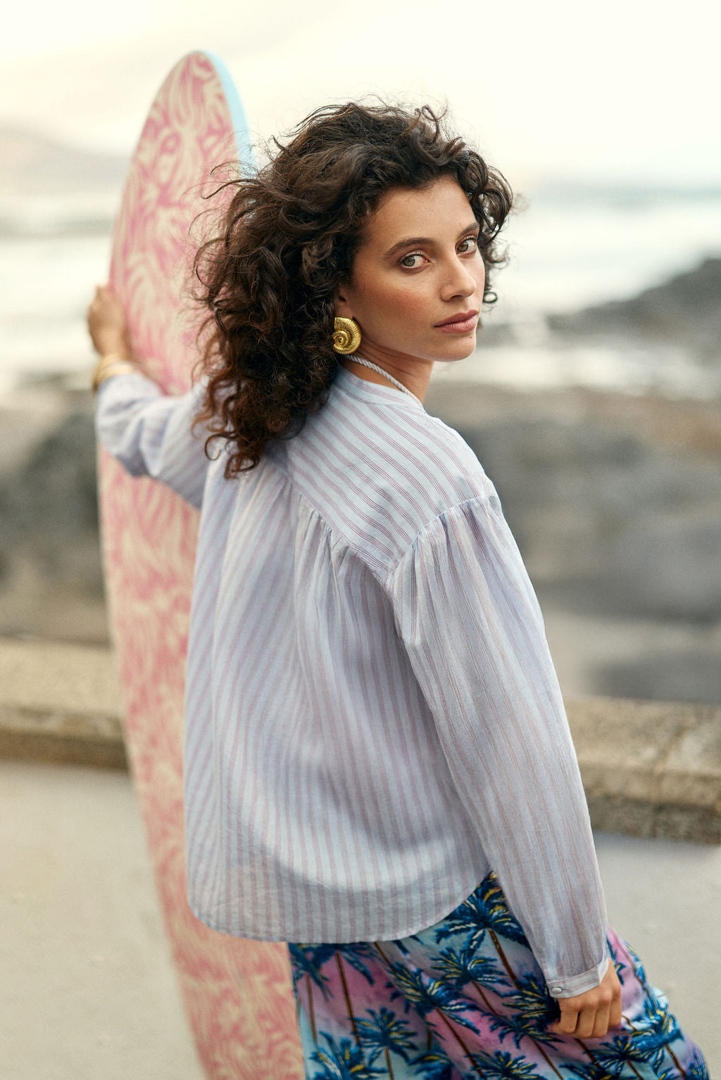 Sky blue striped loose blouse - Botta