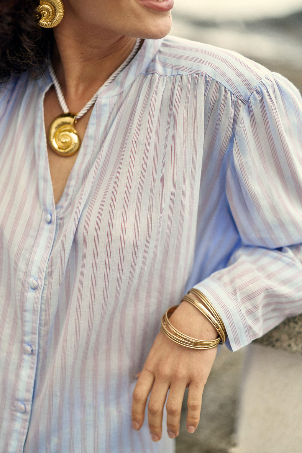 Sky blue striped loose blouse - Botta