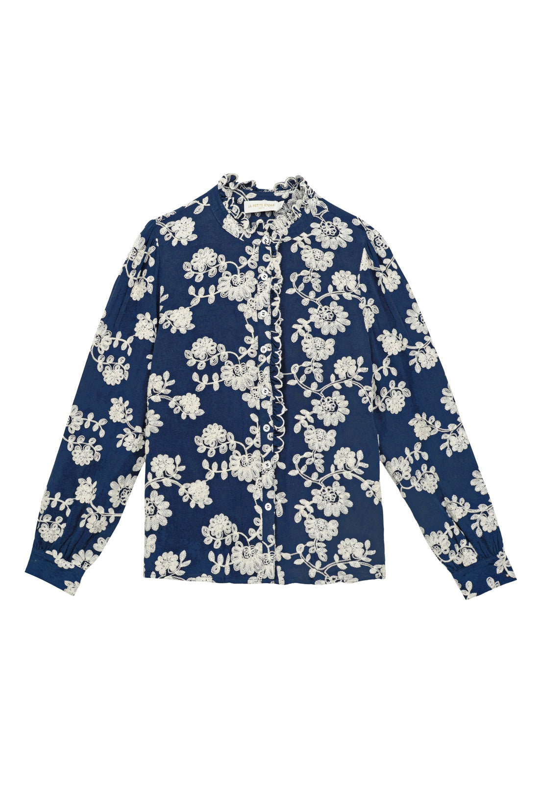 Blouse droite brodée marine - Boye