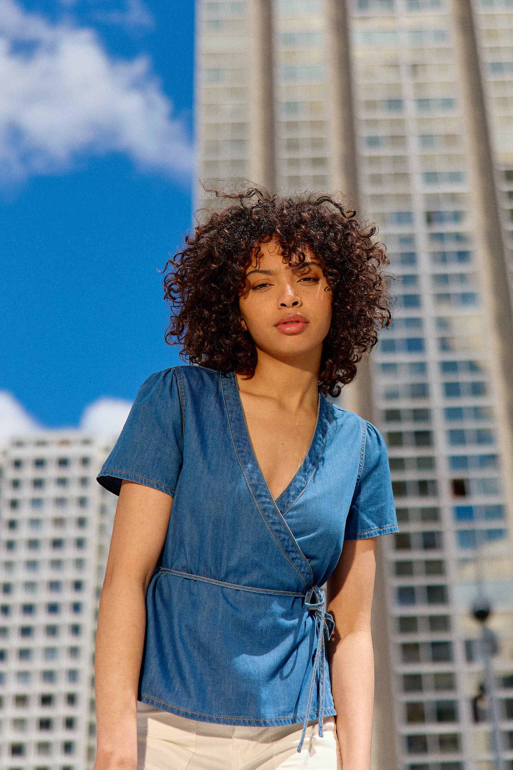 Denim wash blouse - Brandy