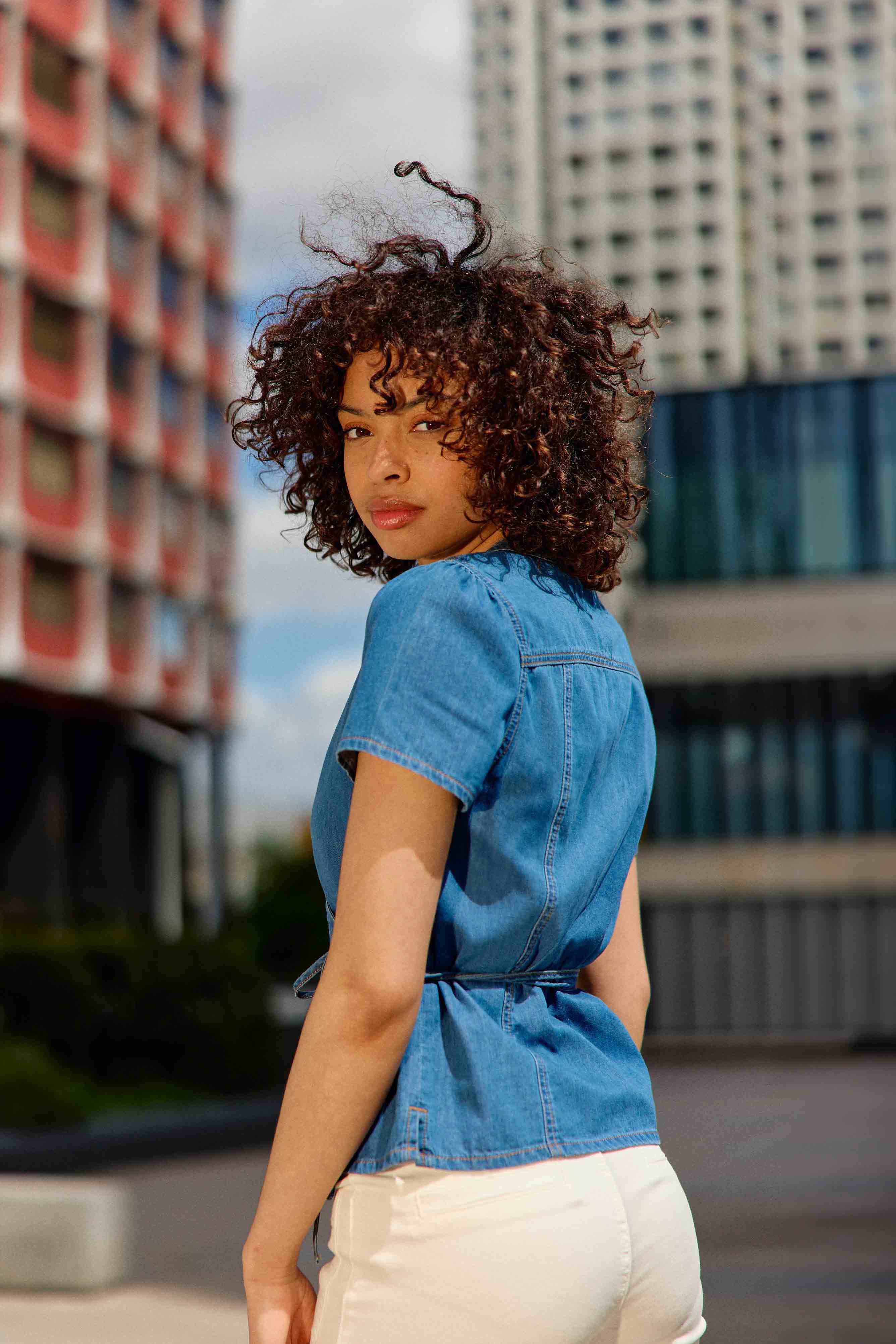 Denim wash blouse - Brandy