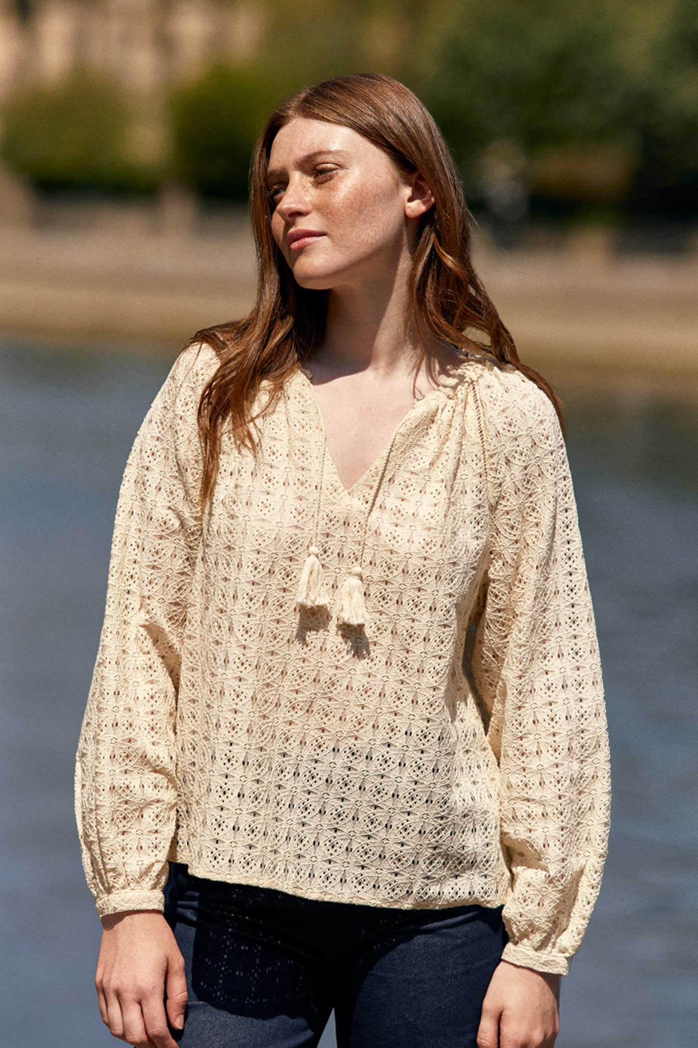 Blouse avec détails ajourés écrue - Briana