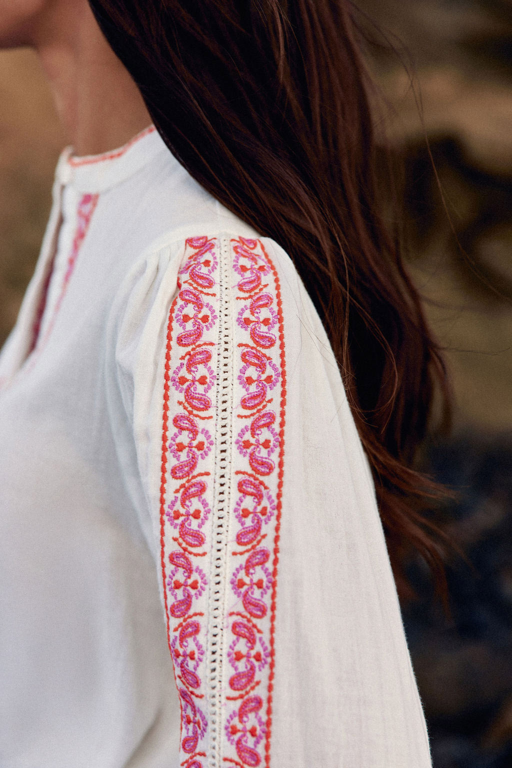 Blouse avec broderie blanc/orange - Brielle