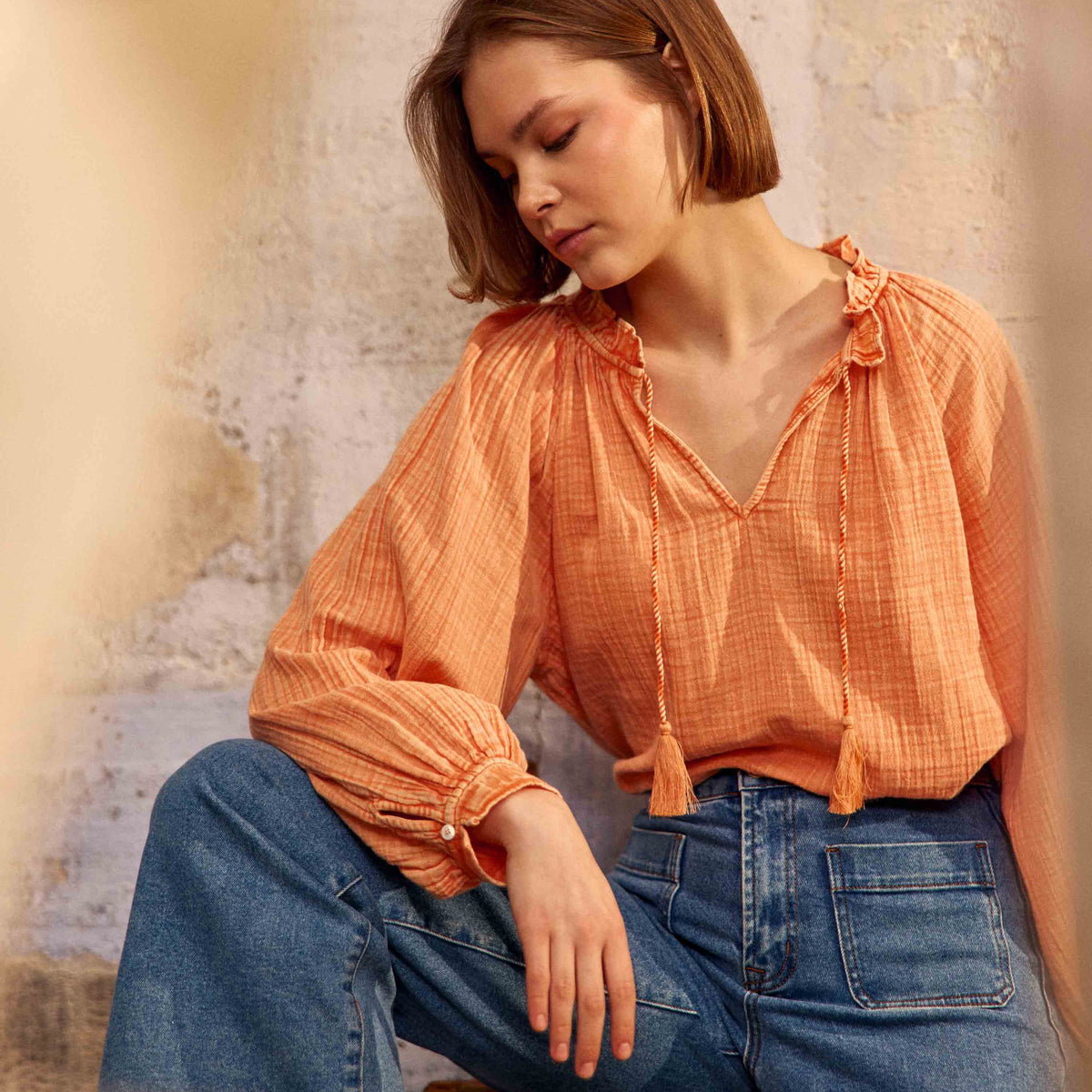 orange dress blouse Orange Satin Shirt & Brocade Floral Gown