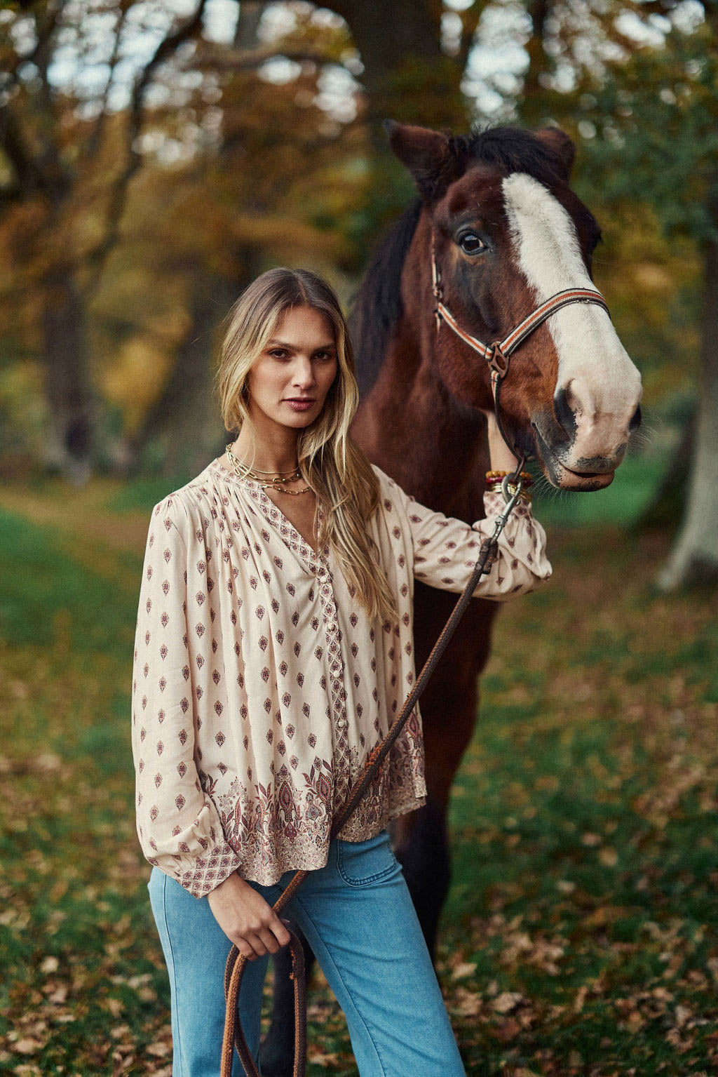 Floral V-neck blouse - Brown