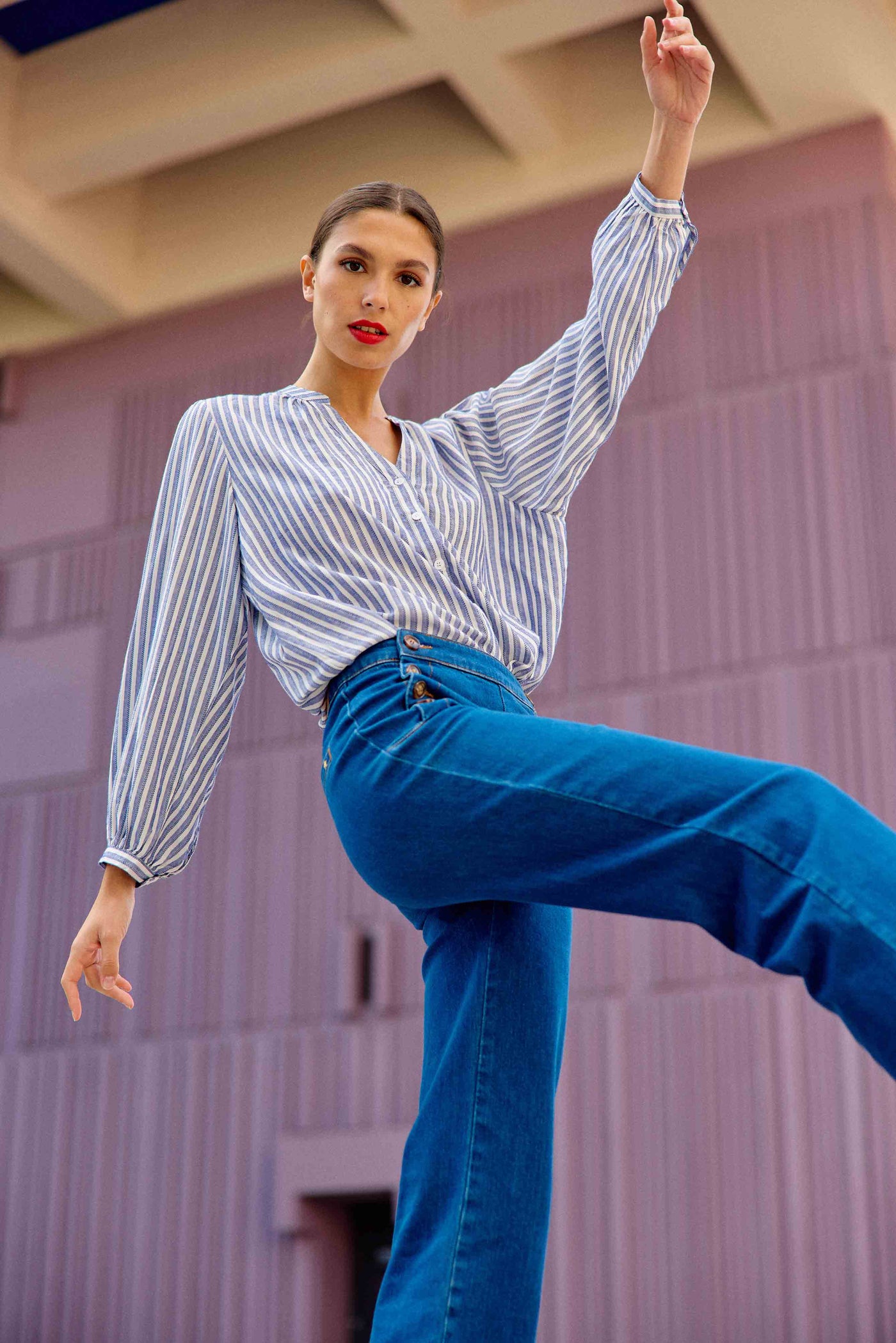 Blouse à rayures écru/bleu - Caisy