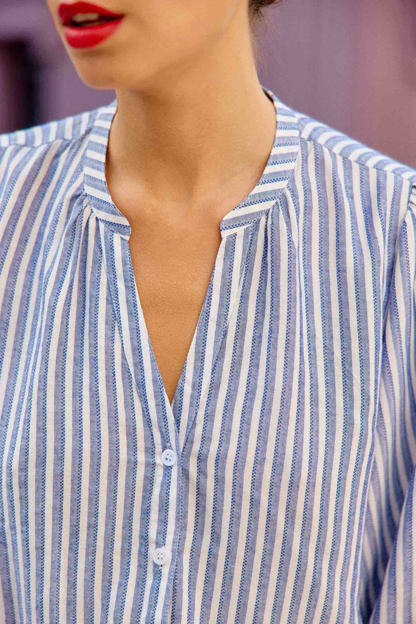 Blouse à rayures écru/bleu - Caisy