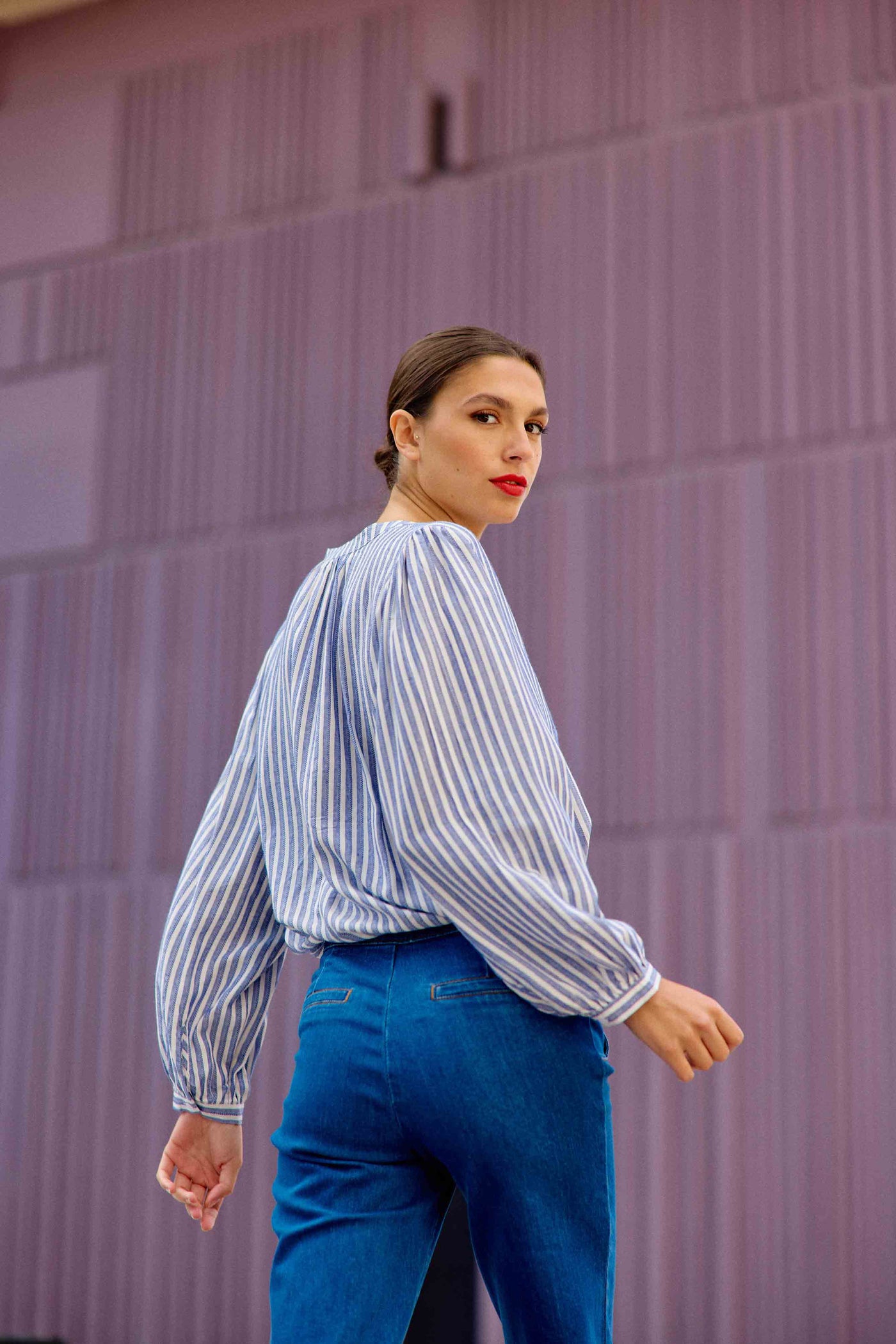 Blouse à rayures écru/bleu - Caisy