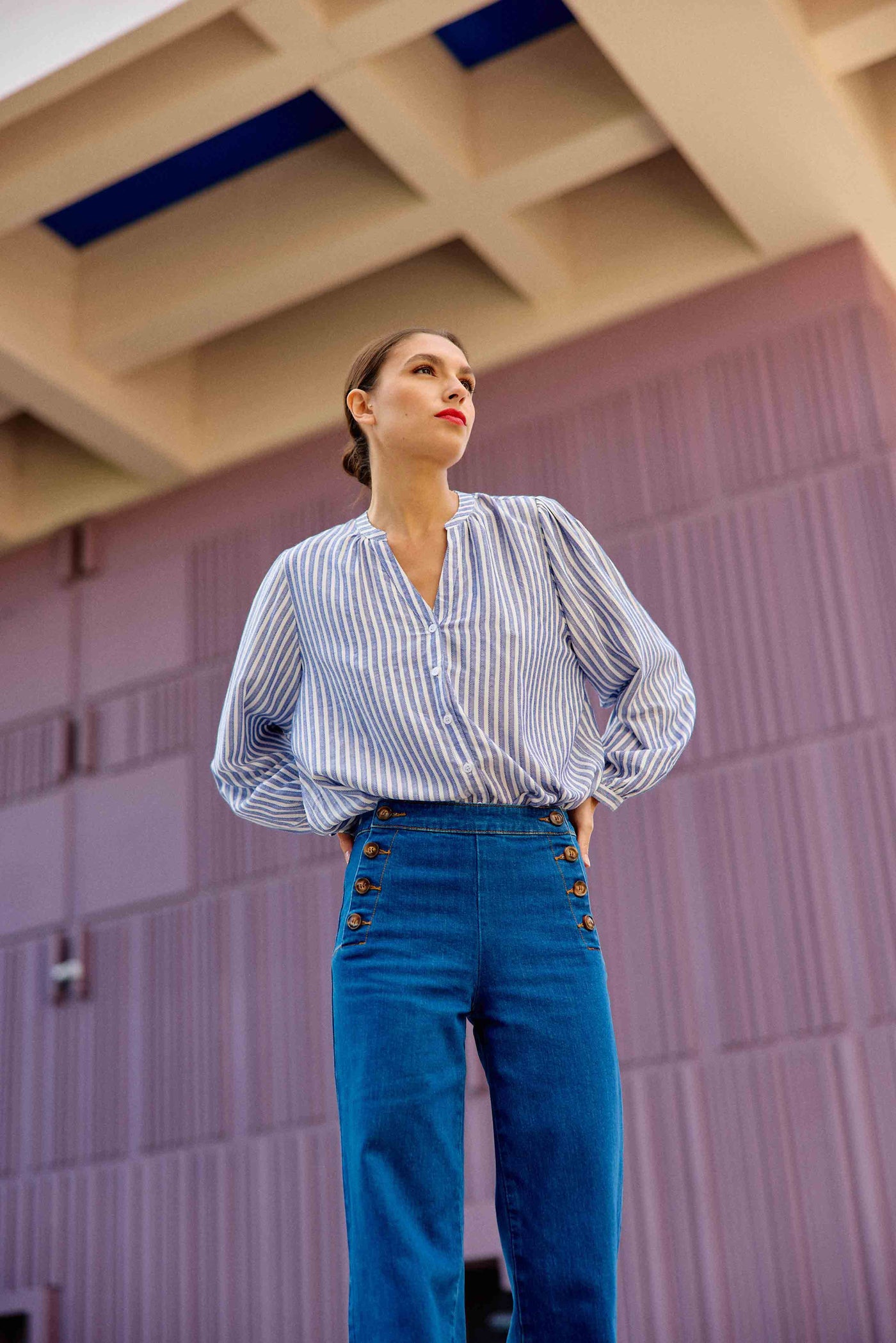 Blouse à rayures écru/bleu - Caisy