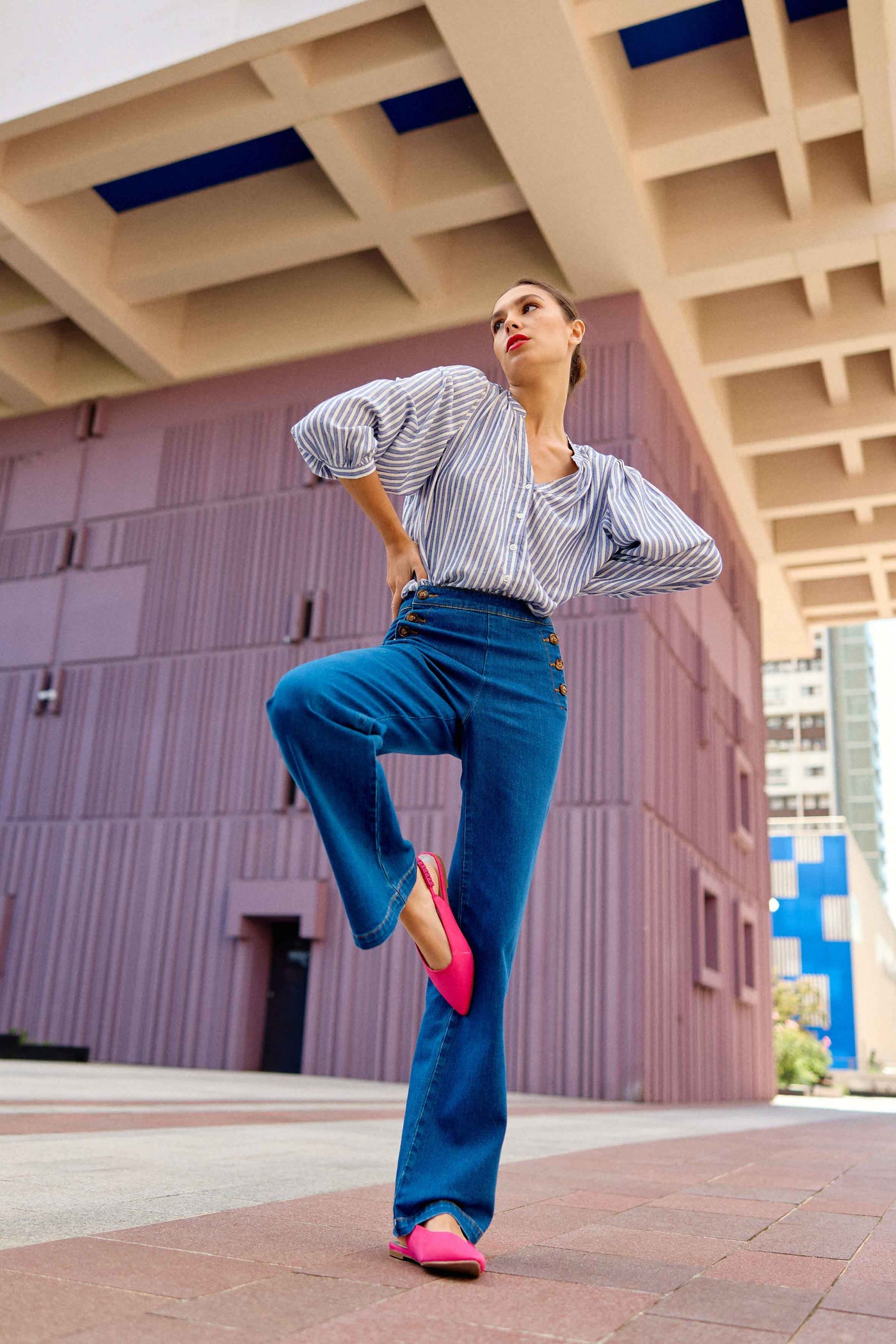 Blouse à rayures écru/bleu - Caisy