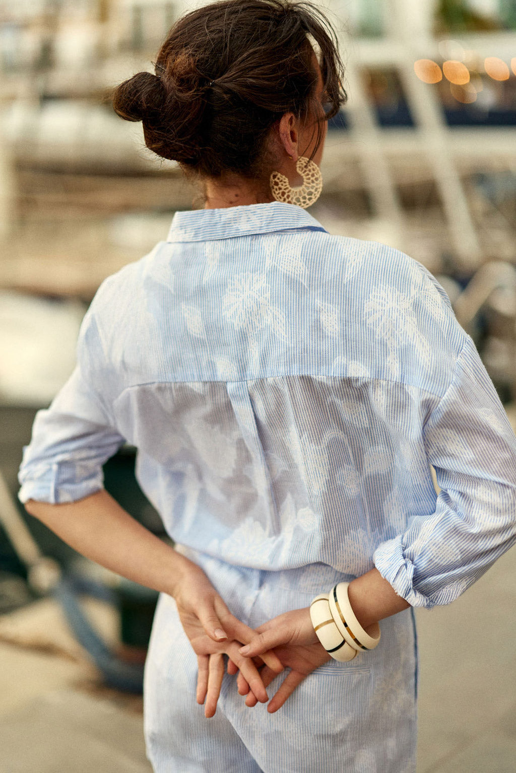 Chemisier Cara en coton jacquard rayé bleu/blanc - Cara