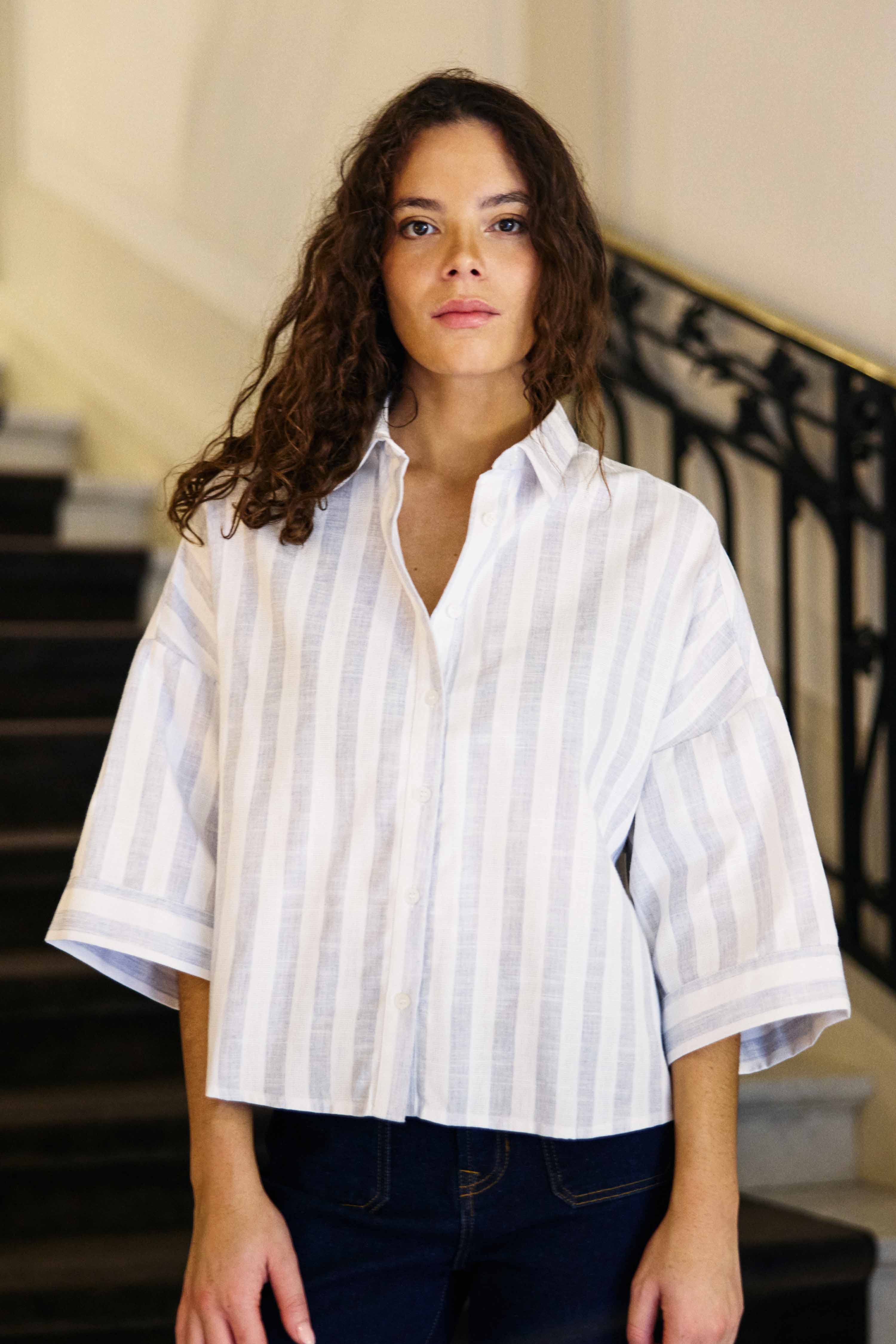 Chemisier Caro - Ecru/Ciel