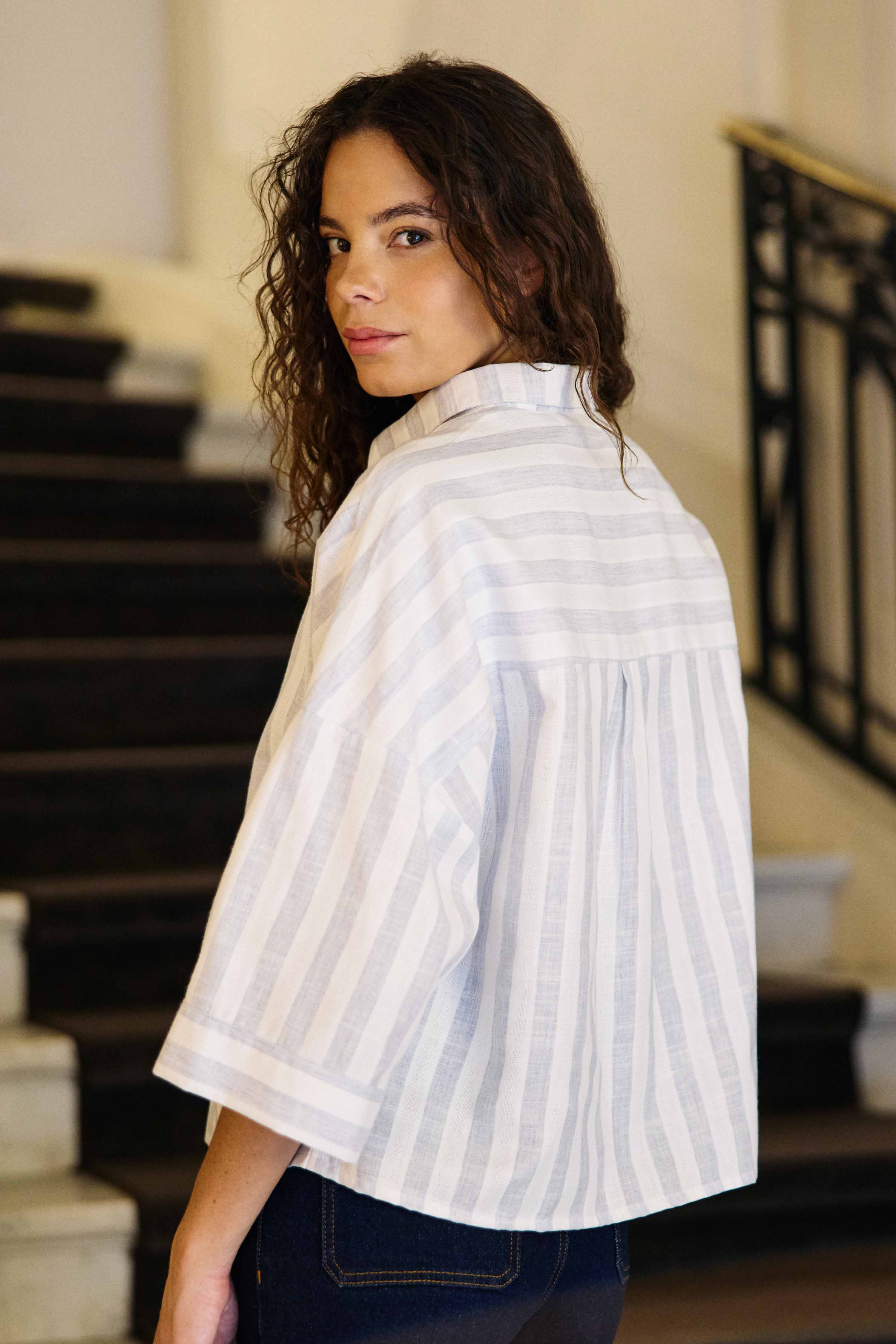 Chemisier Caro - Ecru/Ciel