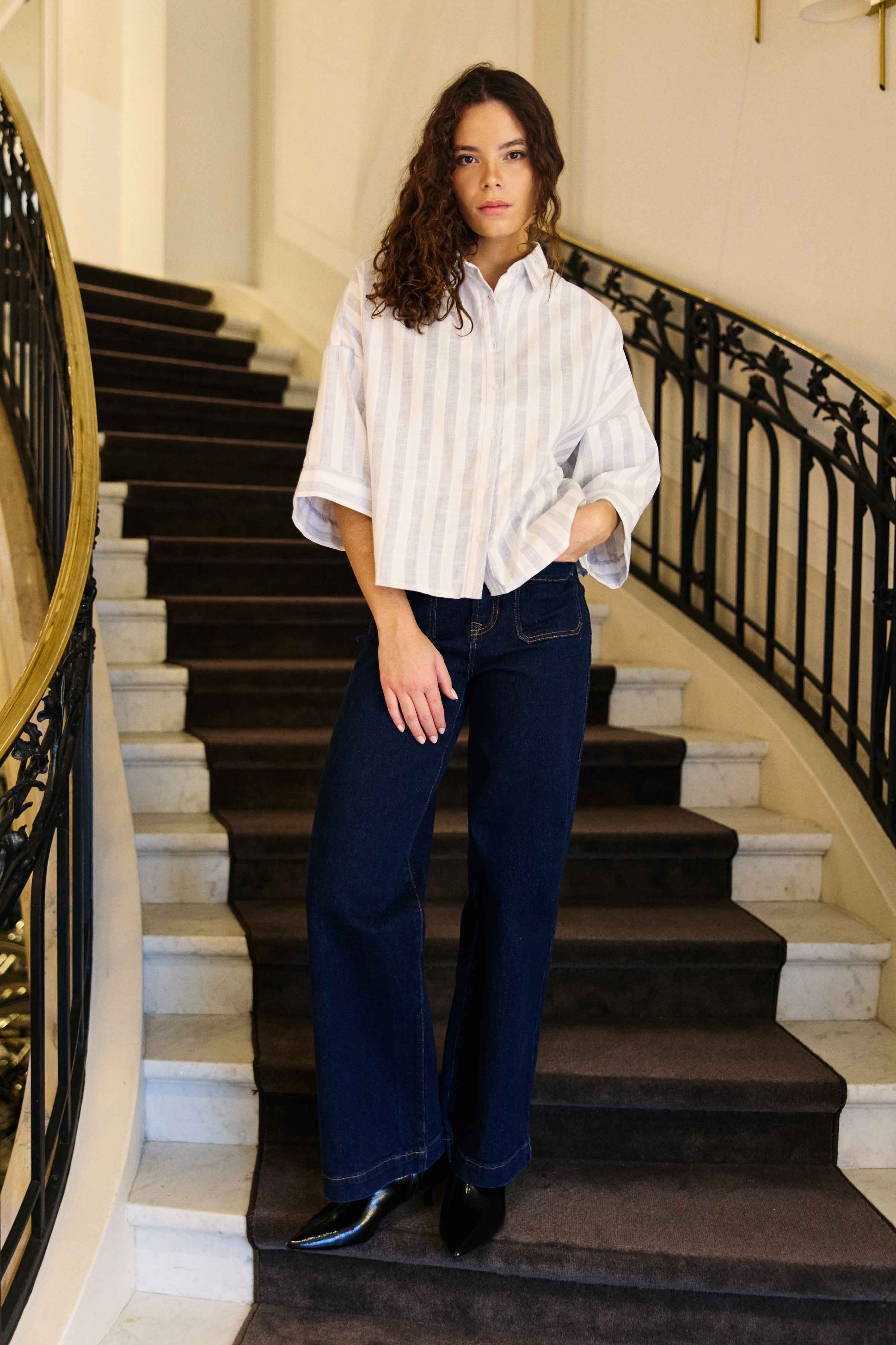 Chemisier Caro - Ecru/Ciel