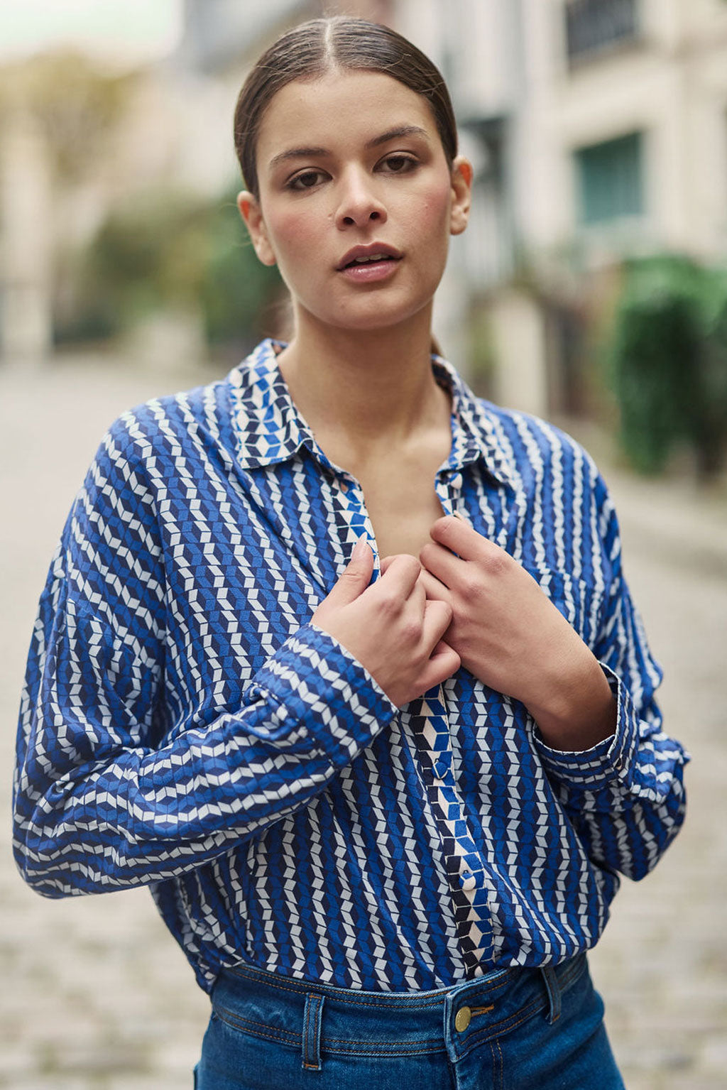 Chemise imprimé graphique bleu - Chanice