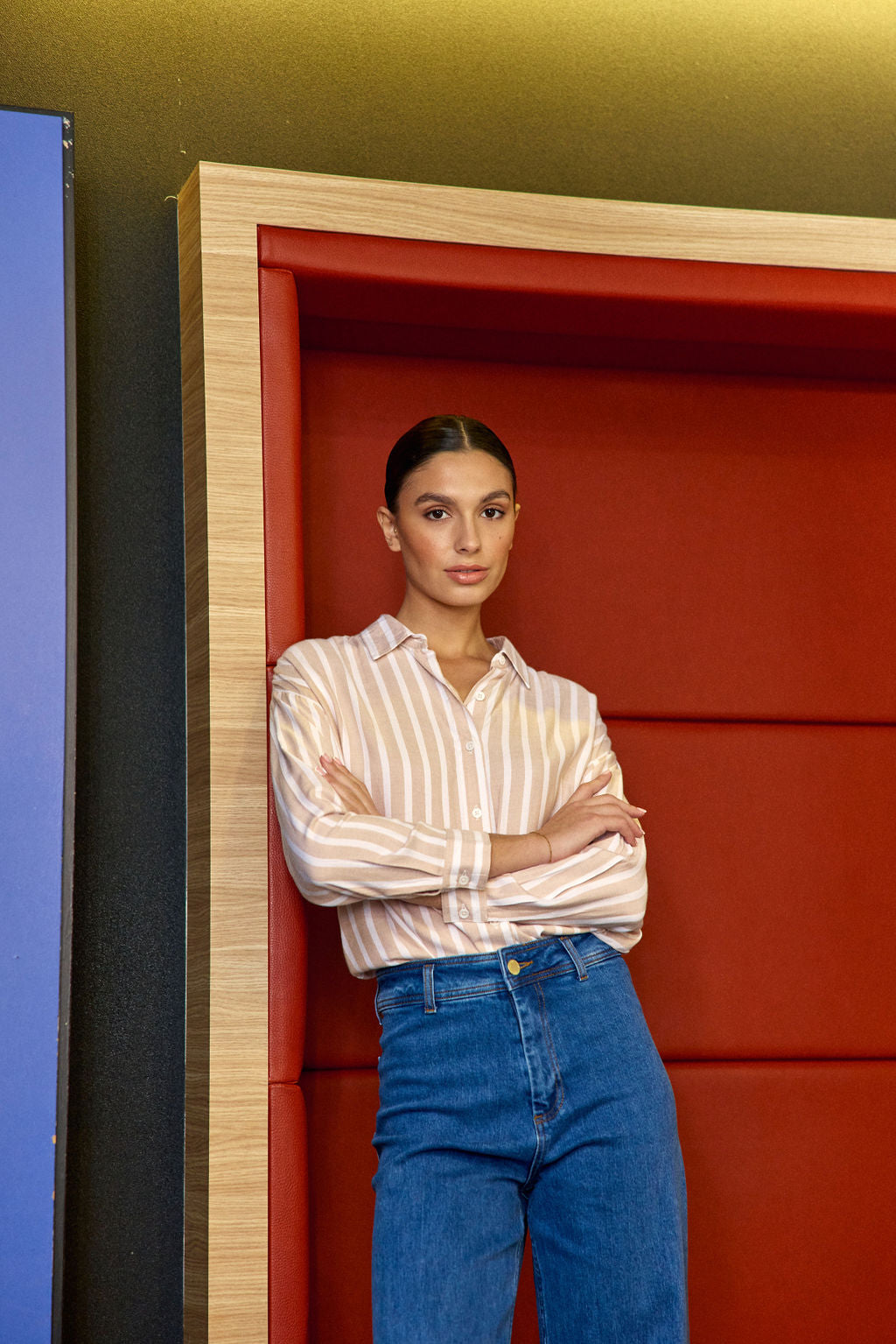 Beige/ecru striped blouse - Clara