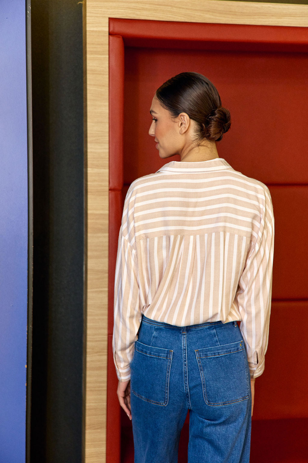 Beige/ecru striped blouse - Clara