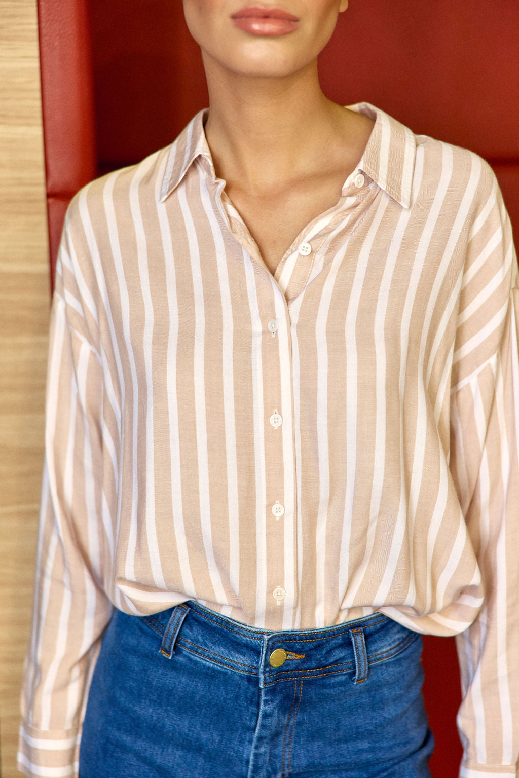 Beige/ecru striped blouse - Clara