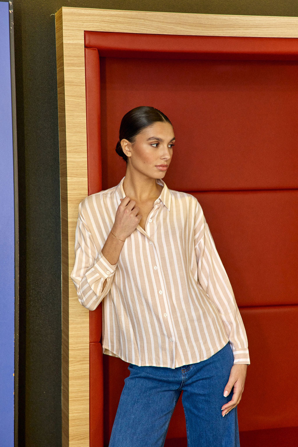 Beige/ecru striped blouse - Clara