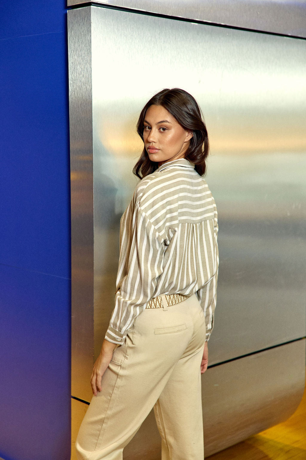 Clara striped blouse - Khaki/Ecru