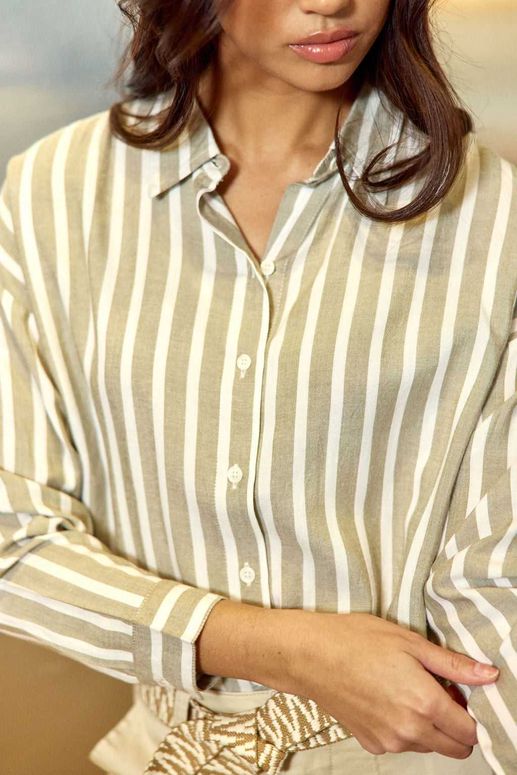 Clara striped blouse - Khaki/Ecru