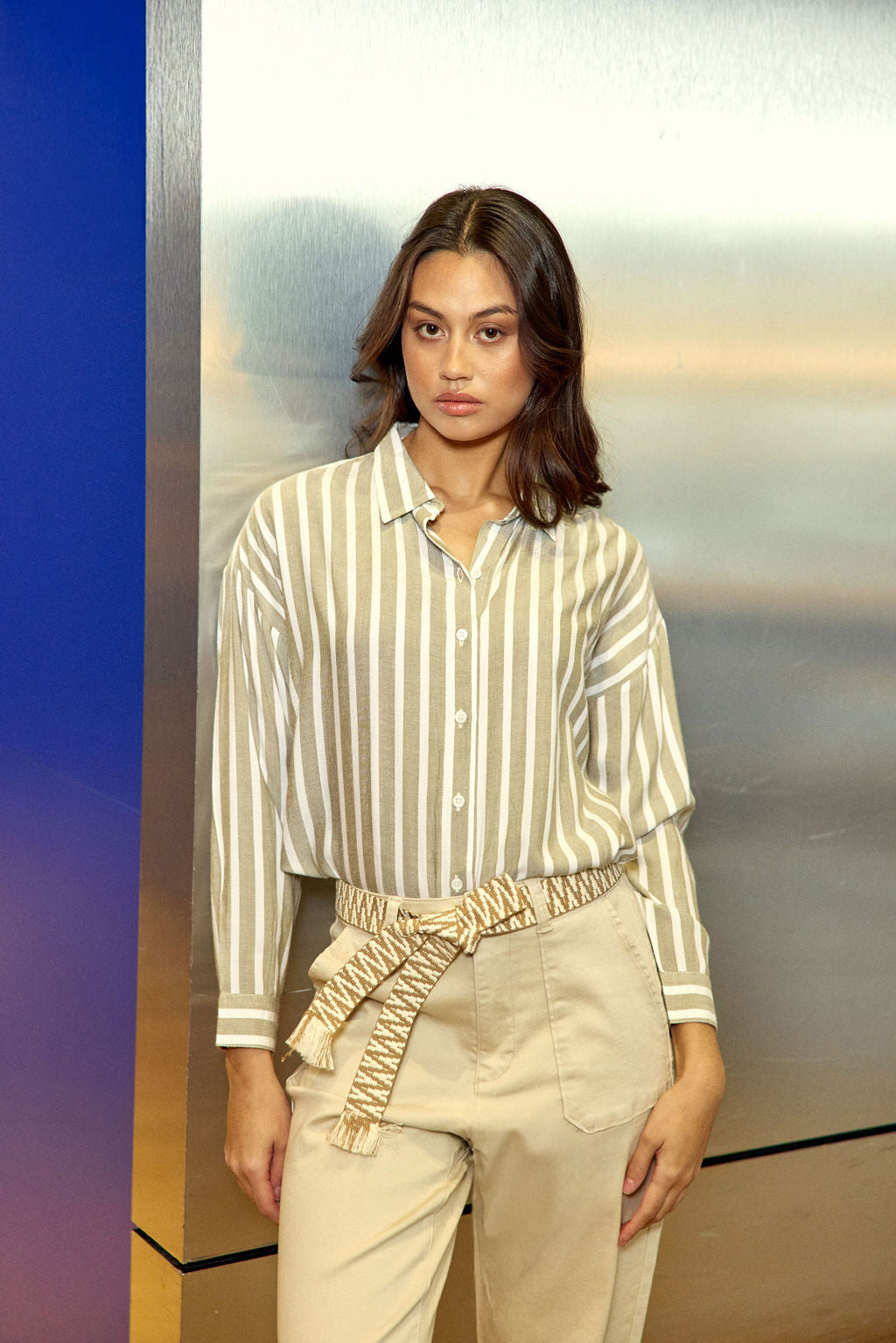 Clara striped blouse - Khaki/Ecru