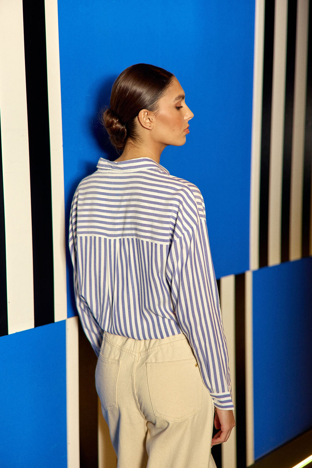 Navy/ecru striped blouse - Clara