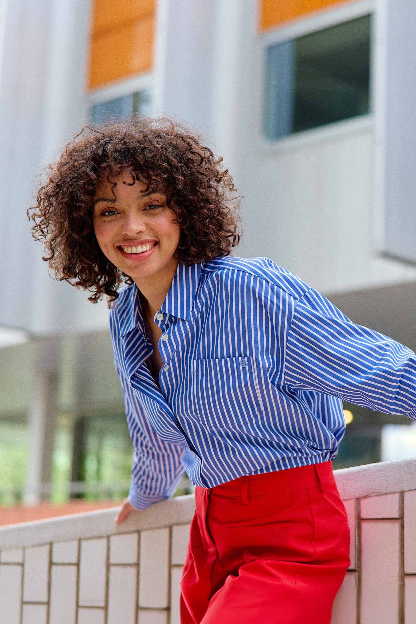Blue/ecru striped blouse - Clony