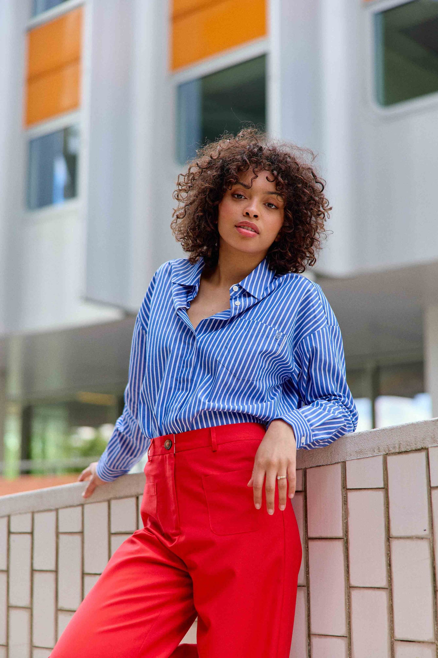Blue/ecru striped blouse - Clony