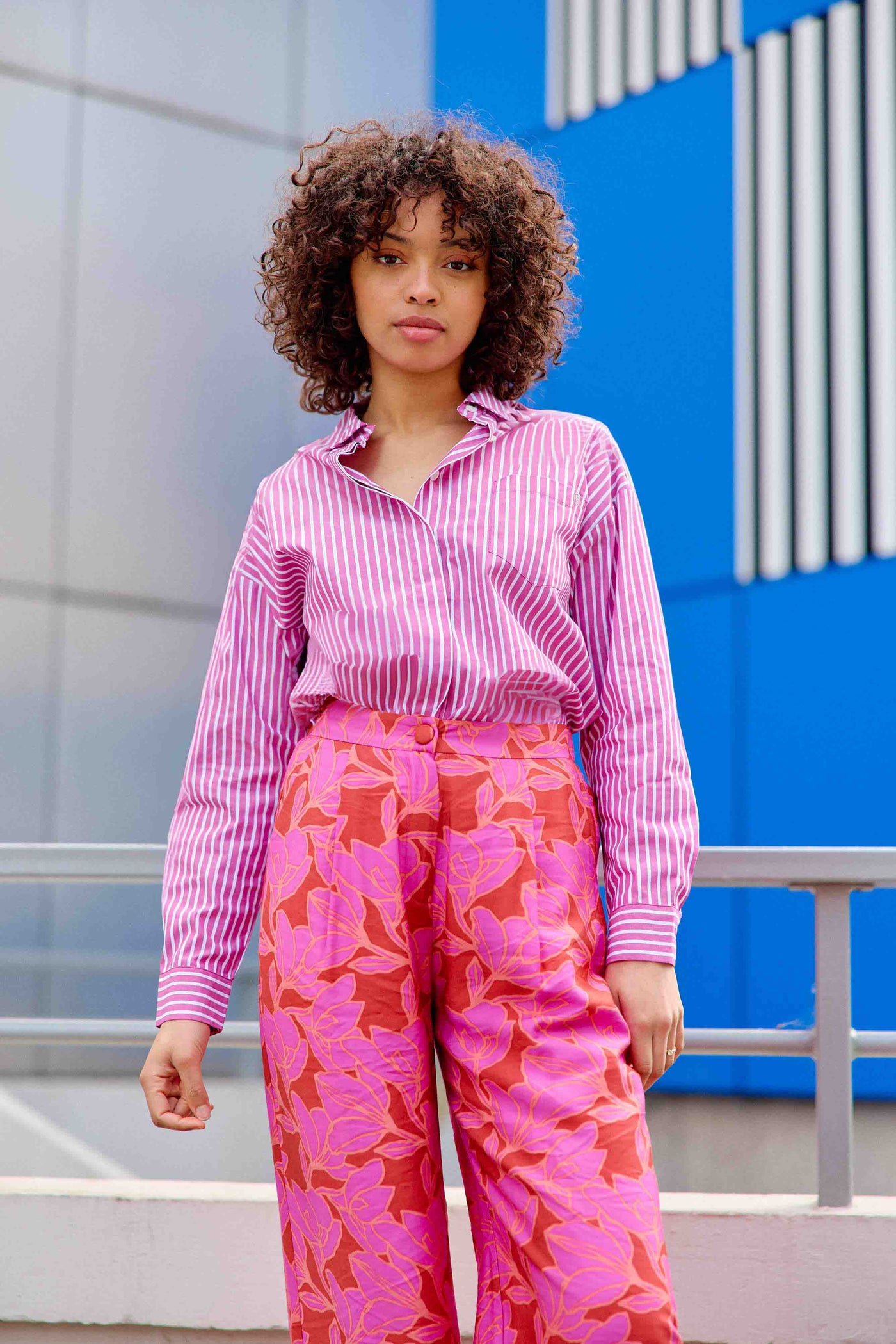 Fuchsia/ecru striped blouse - Clony
