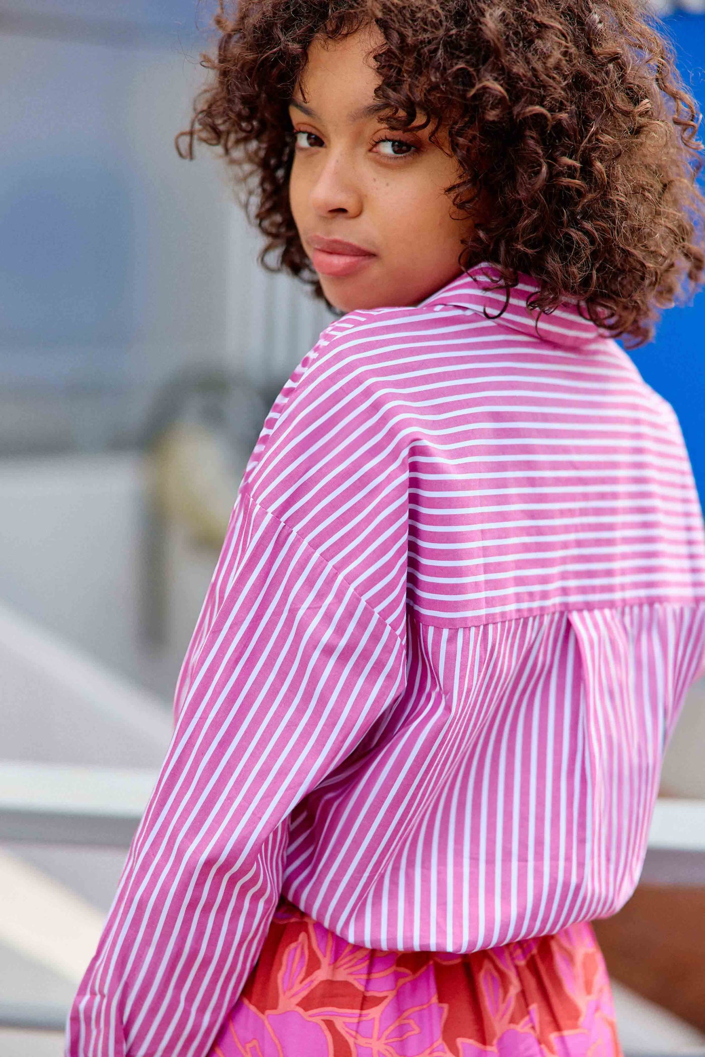 Fuchsia/ecru striped blouse - Clony