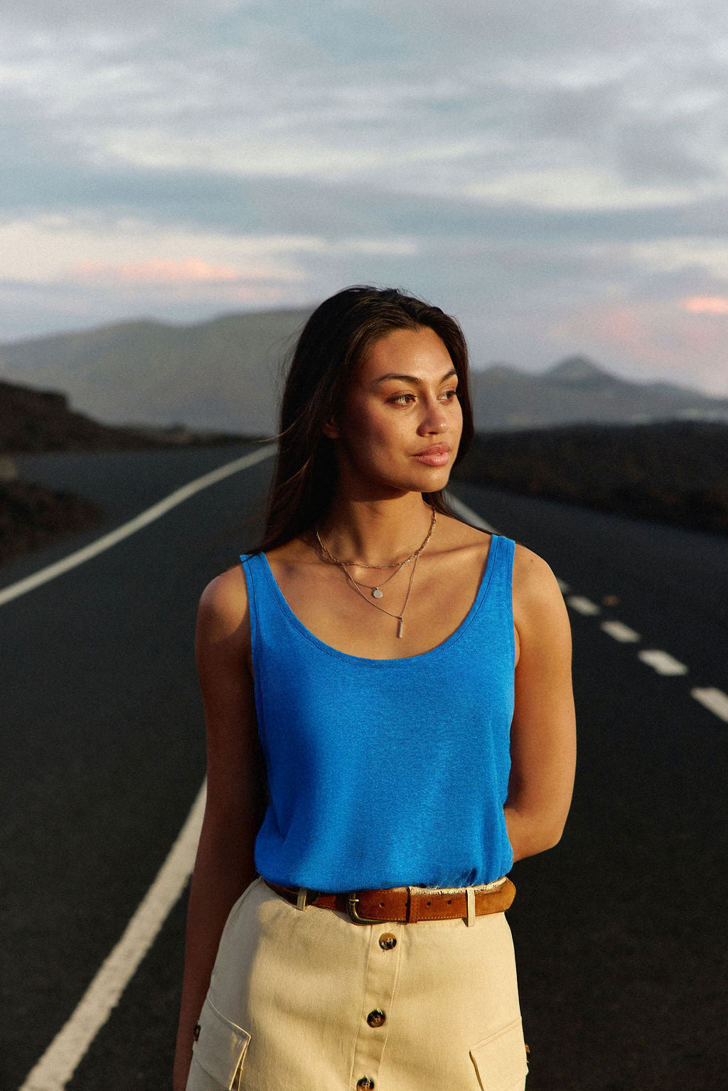 Blue crew neck tank top - Diane
