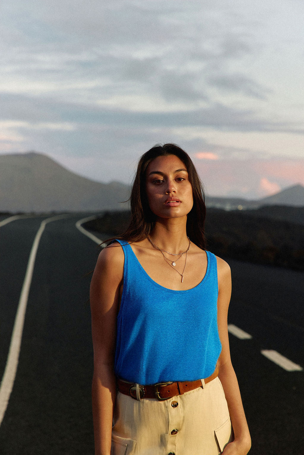 Blue crew neck tank top - Diane