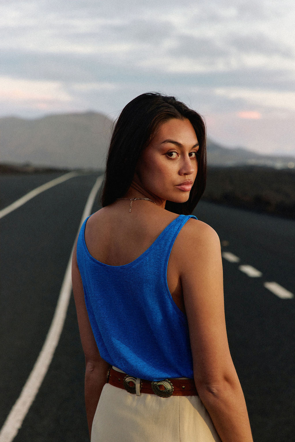 Blue crew neck tank top - Diane