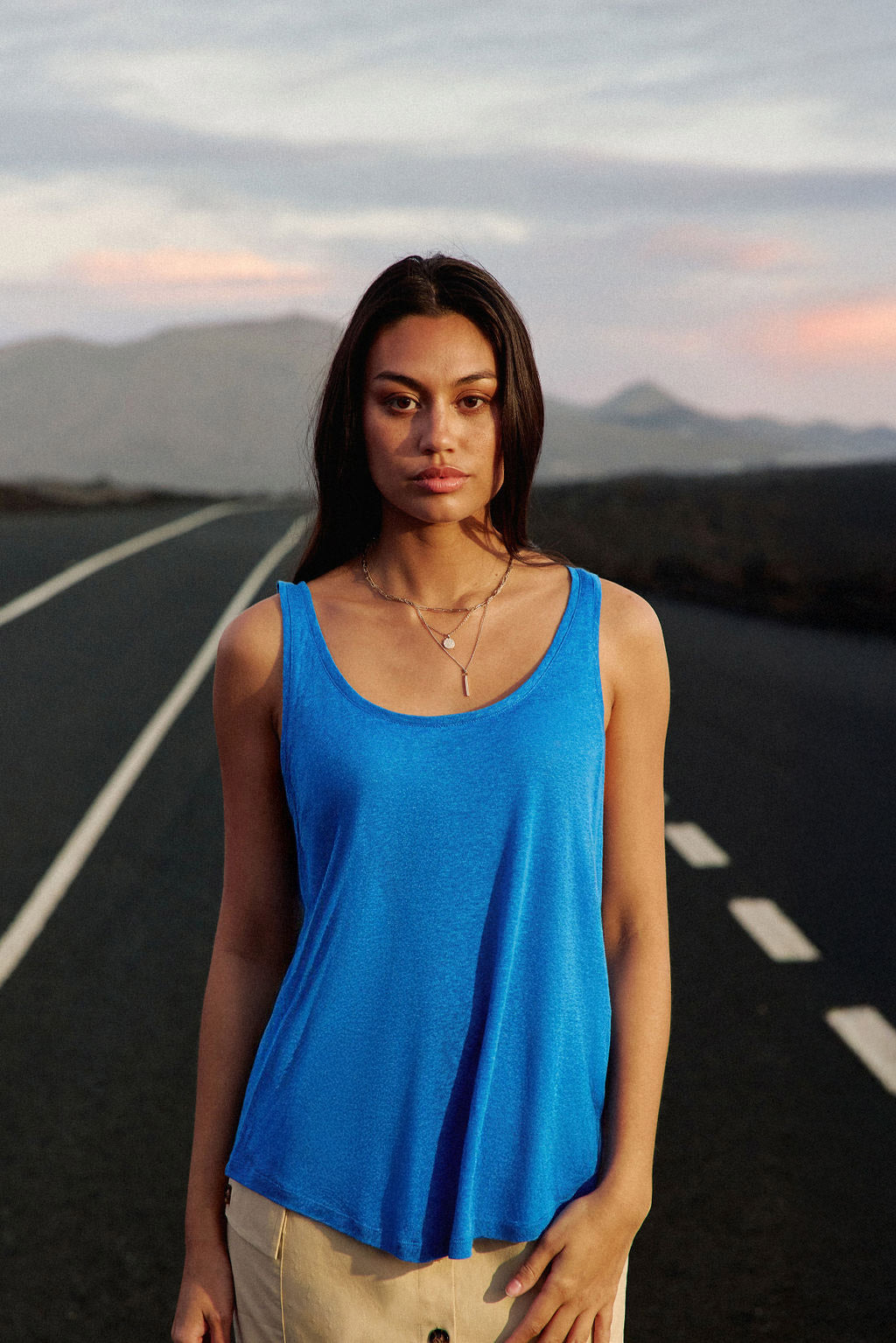Blue crew neck tank top - Diane