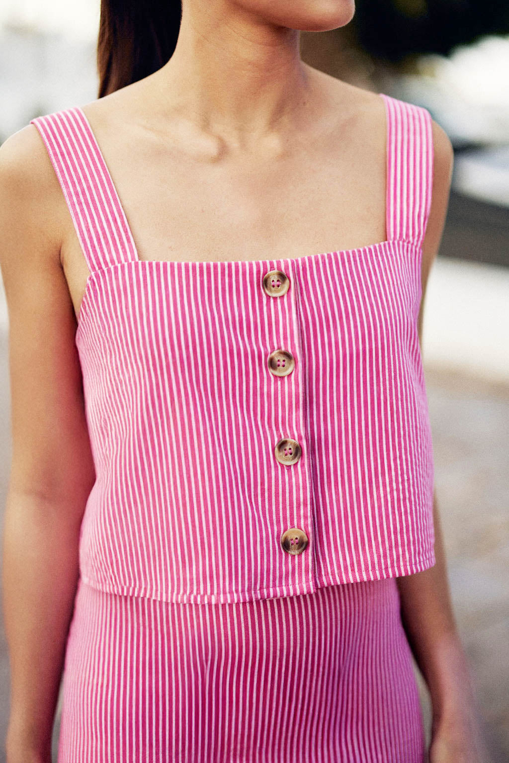 Pink/ecru striped cropped tank top - Dina