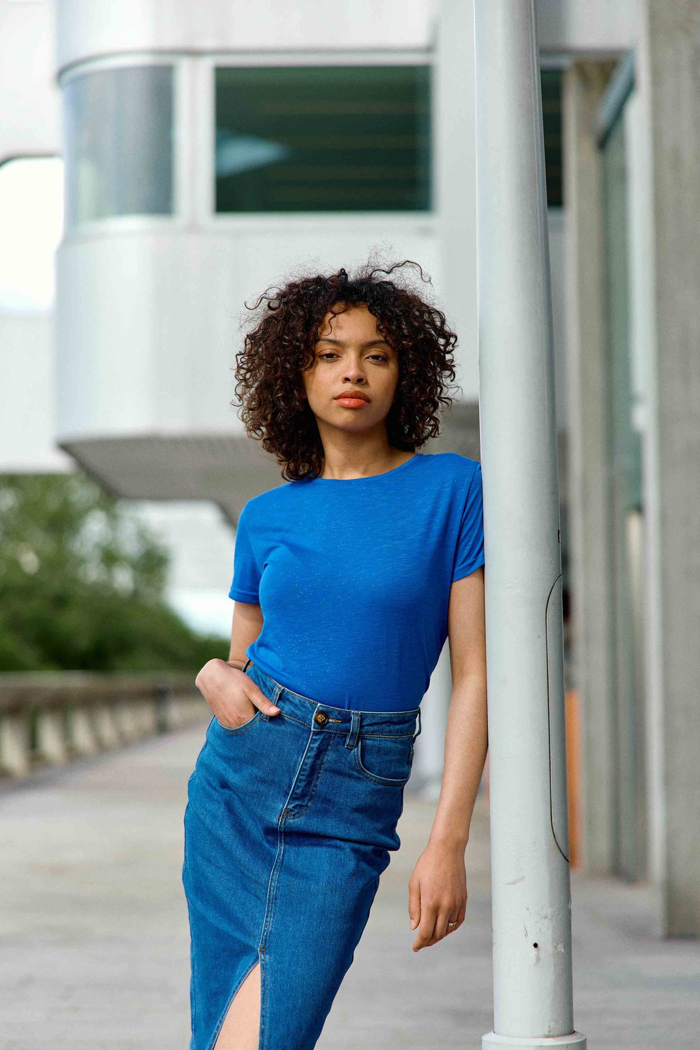 T-shirt col rond bleu - Elva
