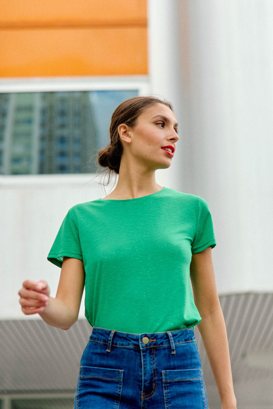 Green round neck t-shirt - Elva