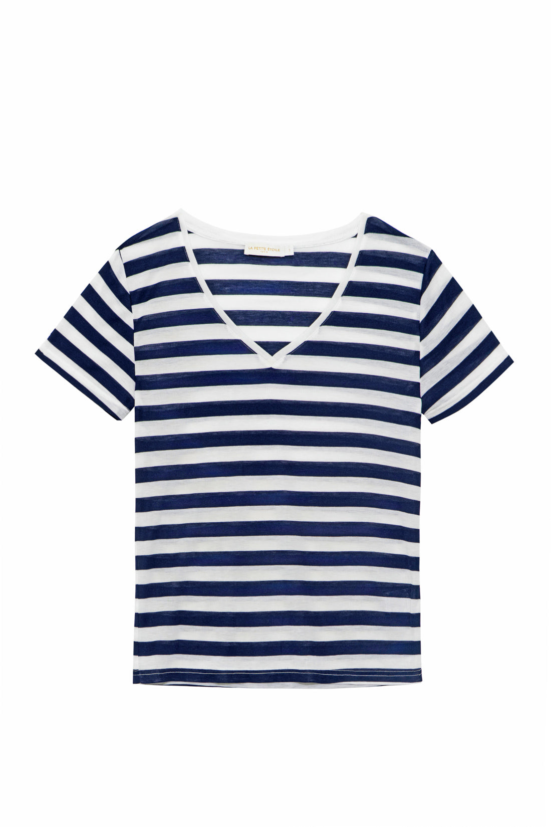 T-shirt col V à rayures écru/marine - Elvie