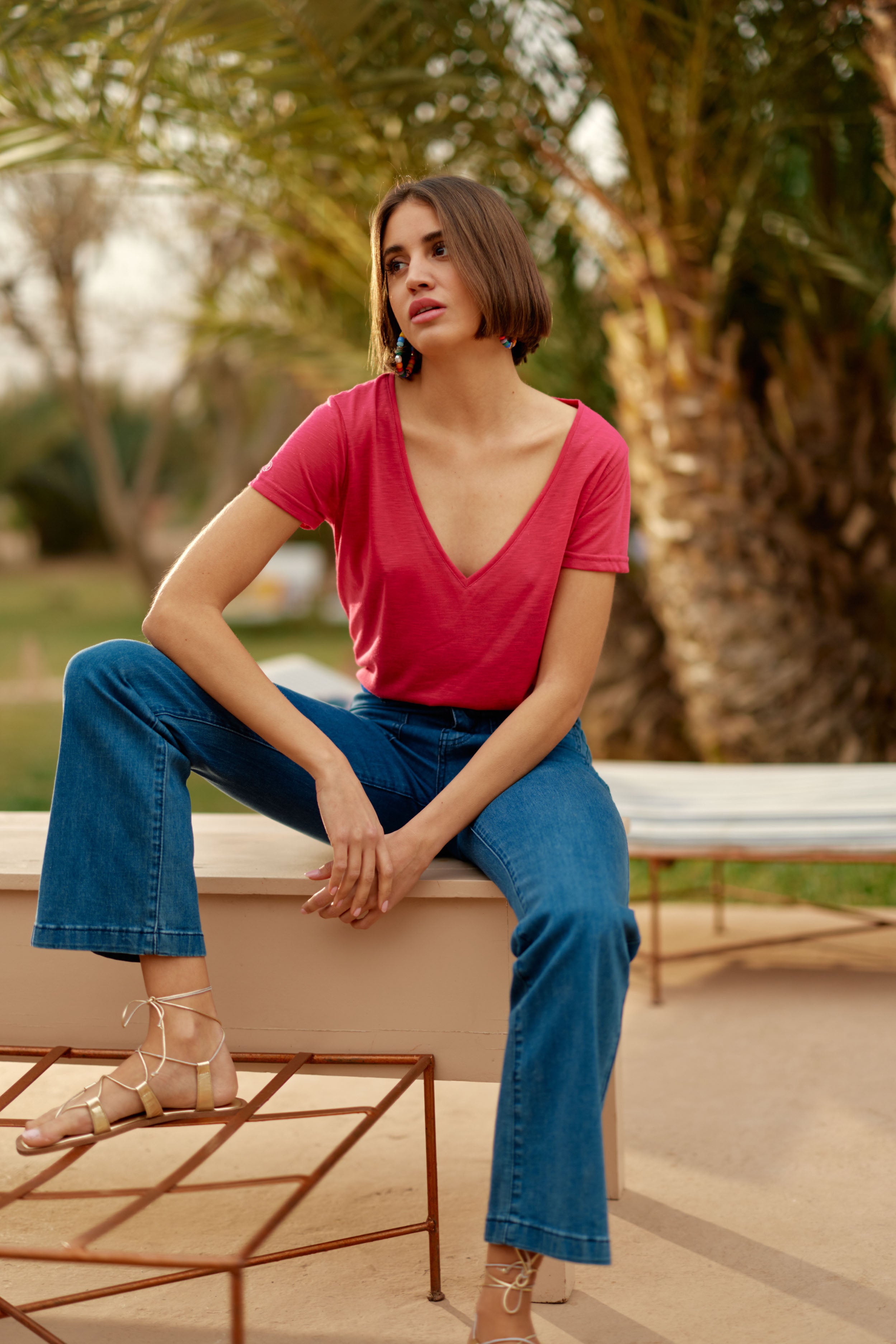 Fuchsia V-neck T-shirt - Elvie