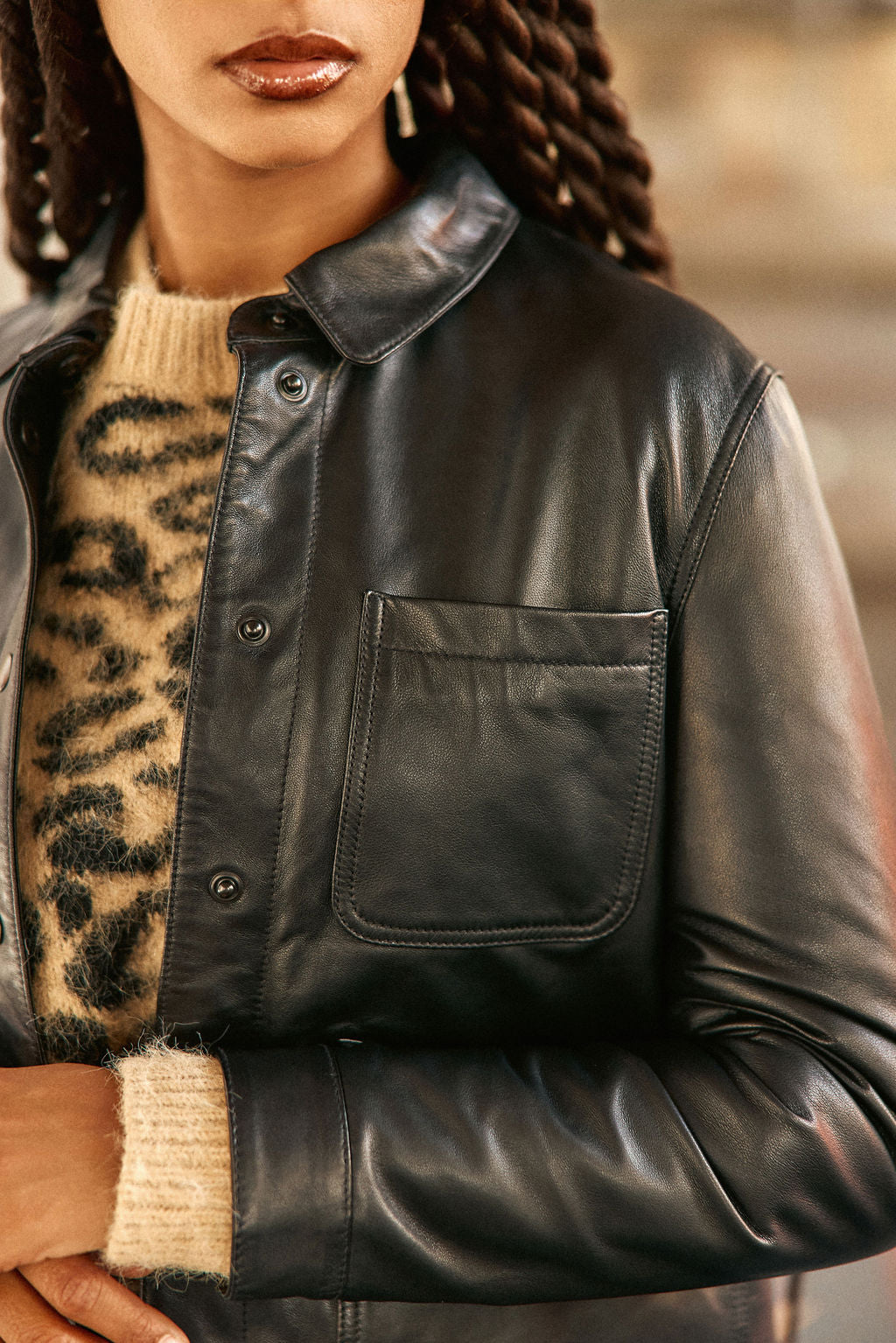 Black leather jacket - Fauline