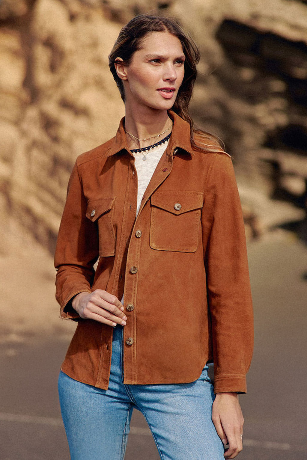 Surchemise en cuir camel - Florine