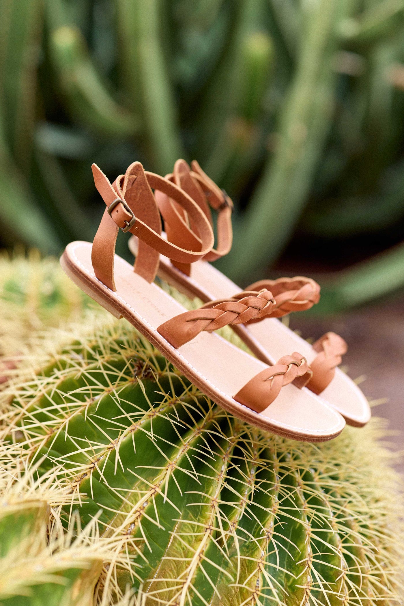 Camel braided leather gladiators - Gaetan