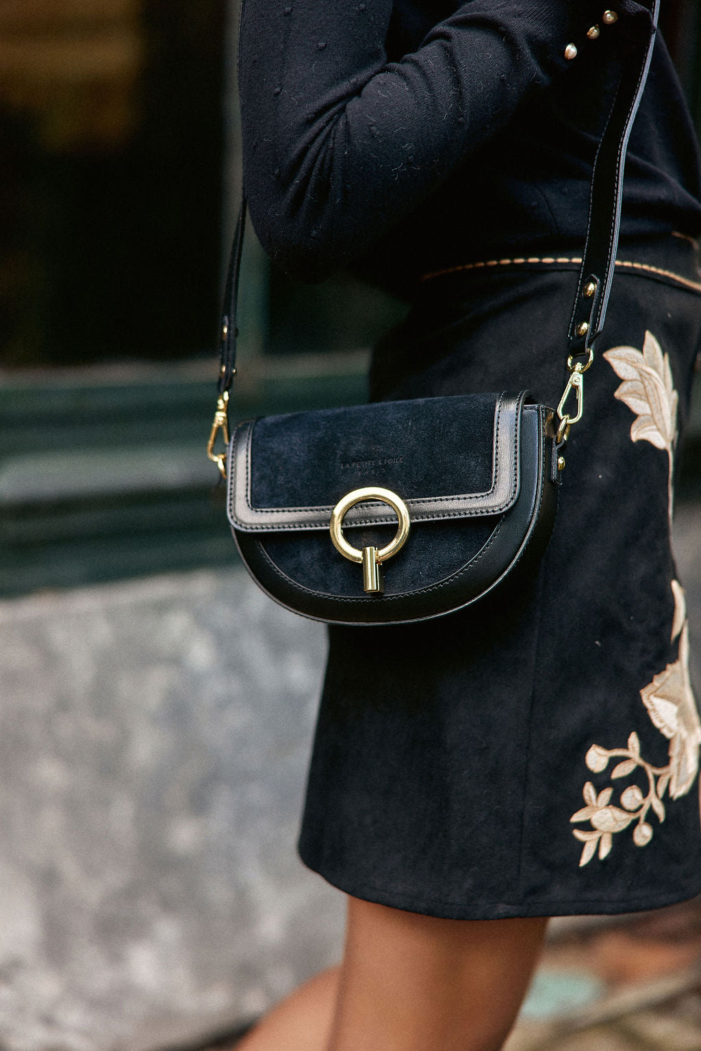 Jim two-material leather bag - Black