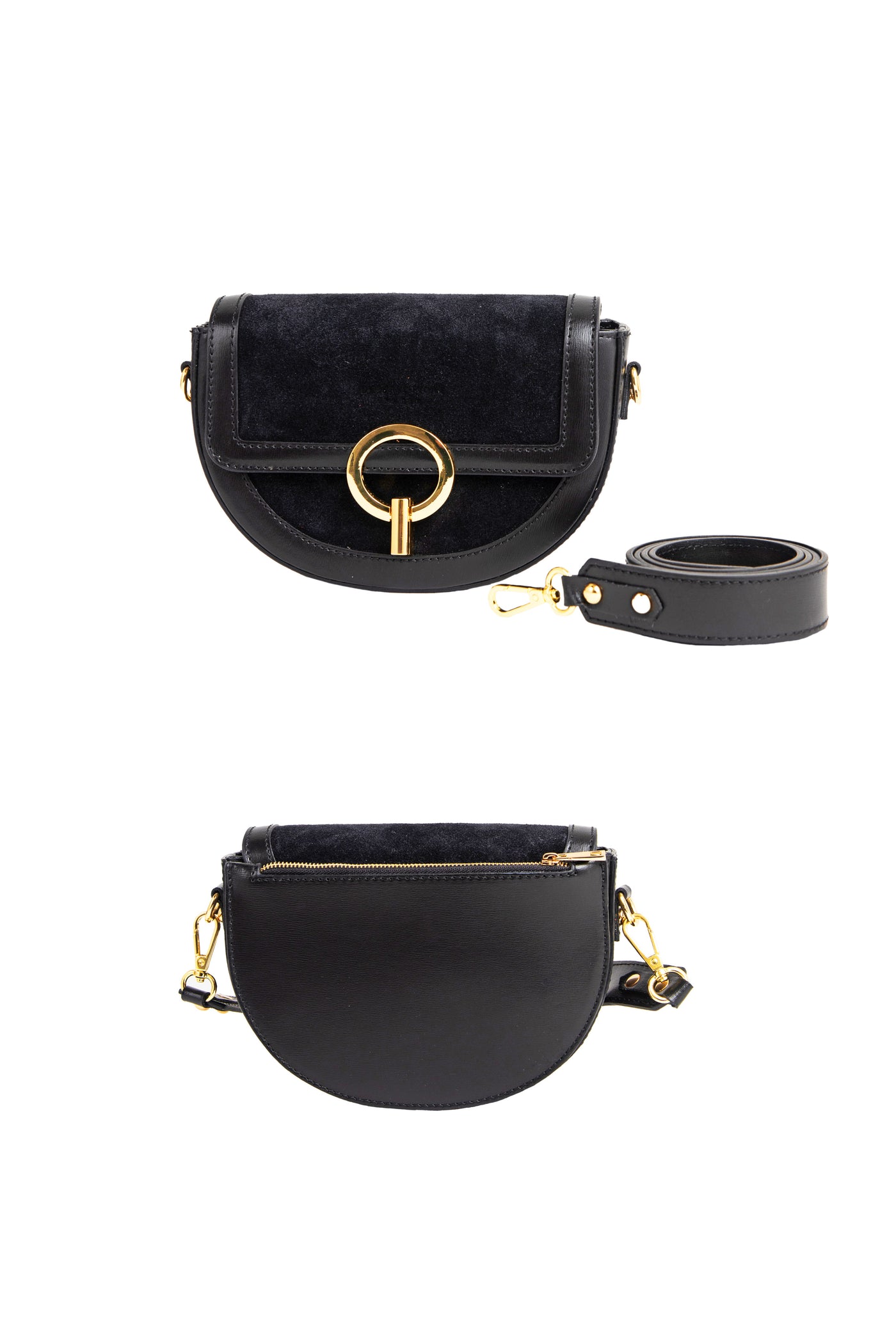 Jim two-material leather bag - Black