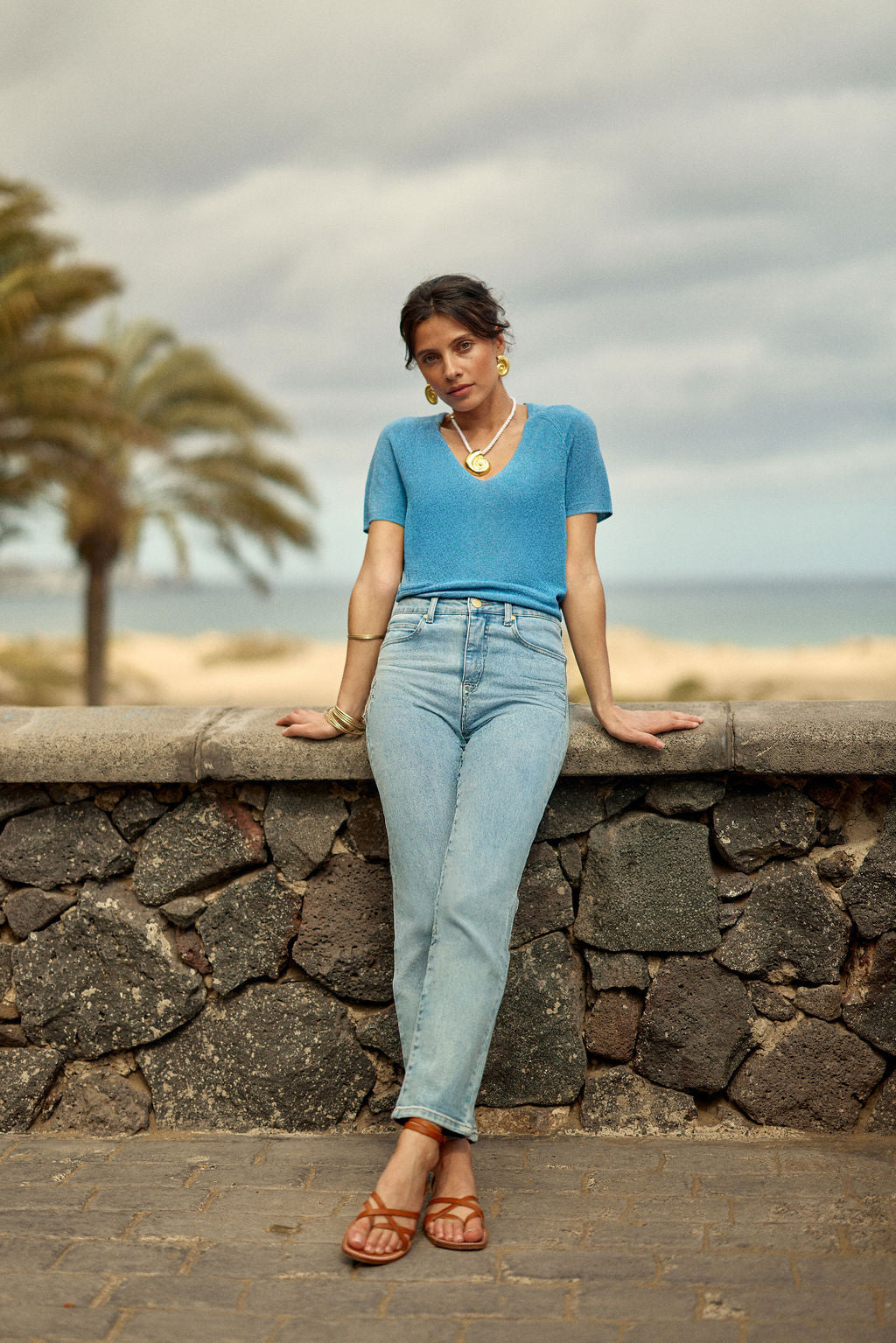 T-shirt en maille bleu - Macie