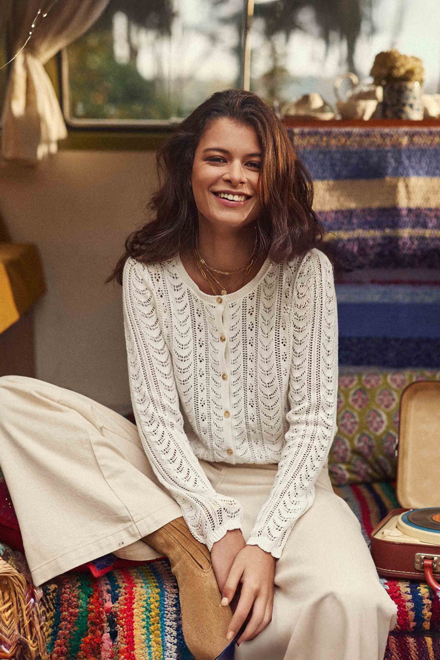 Ecru round neck cardigan - Maelys