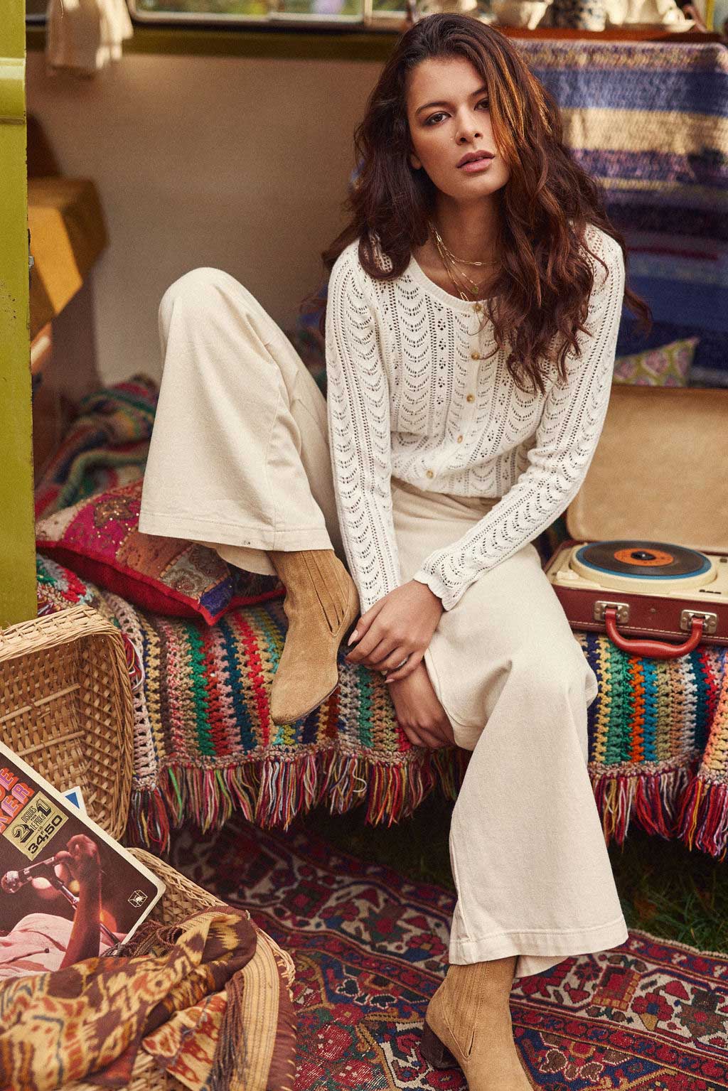 Ecru round neck cardigan - Maelys