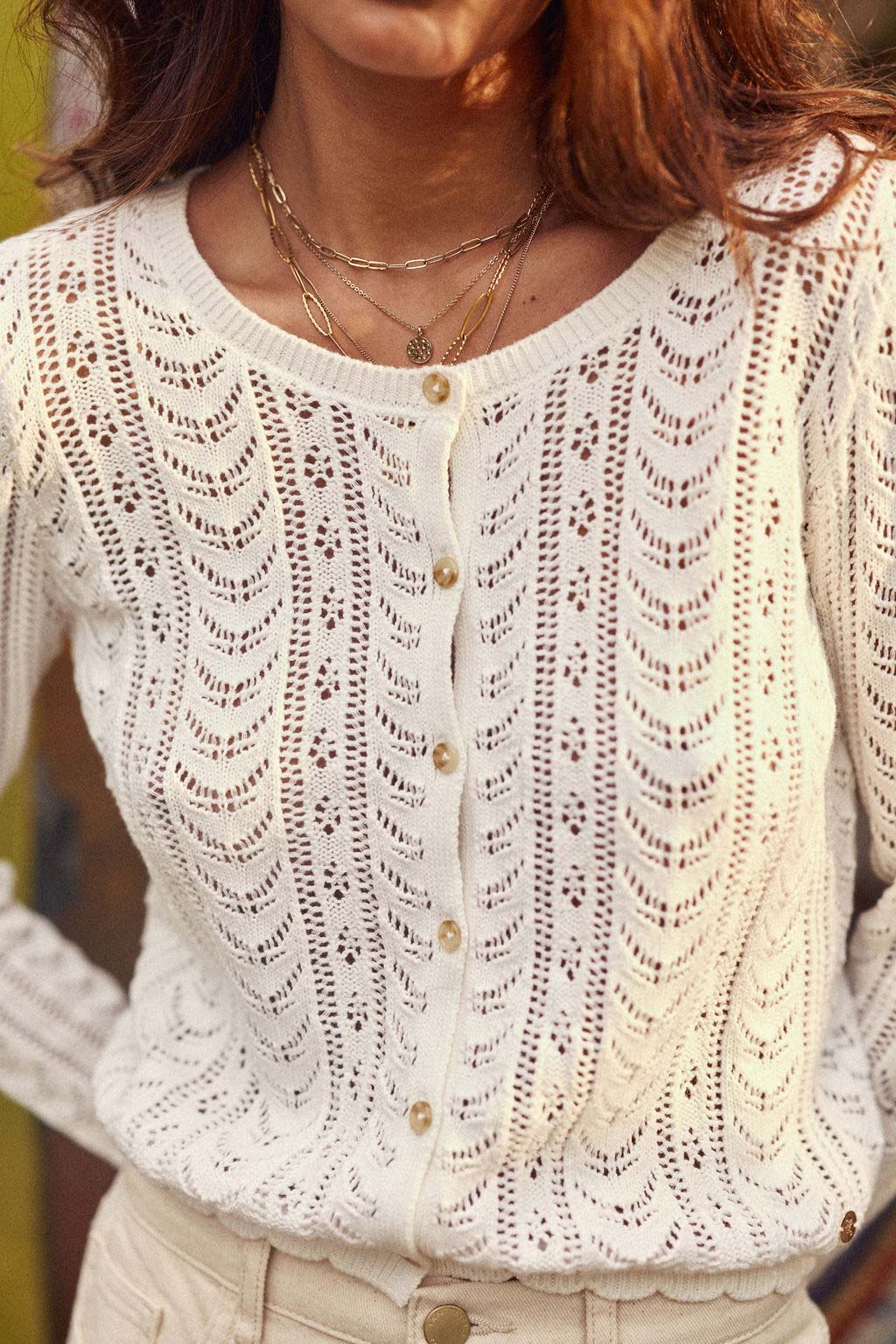 Ecru round neck cardigan - Maelys
